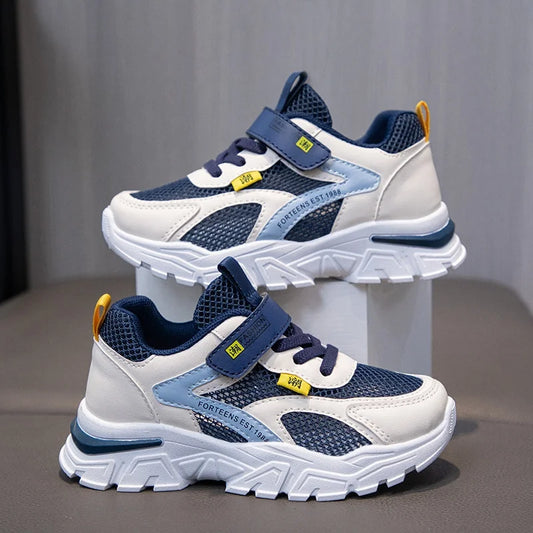 Summer Boys' Mesh Sneakers Large Children's Breathable Upper Lace Single Mesh Hollow Logo Design Slip-On Trendy Summer Shoe kids_shoes