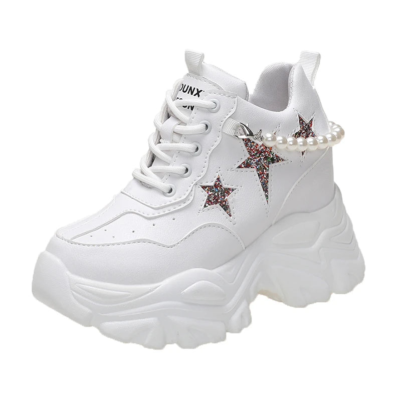 High Platform Shoes Woman 2025 Autumn Chunky Sneakers Increased 10cm Ladies Leather Shoes Trainers Zapatillas Deportivas Mujer sneakers_platform