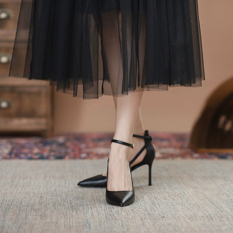 Feiyan Pointed Toe Buckle Strap Stiletto Heel Nude Color Shoes heels_stiletto