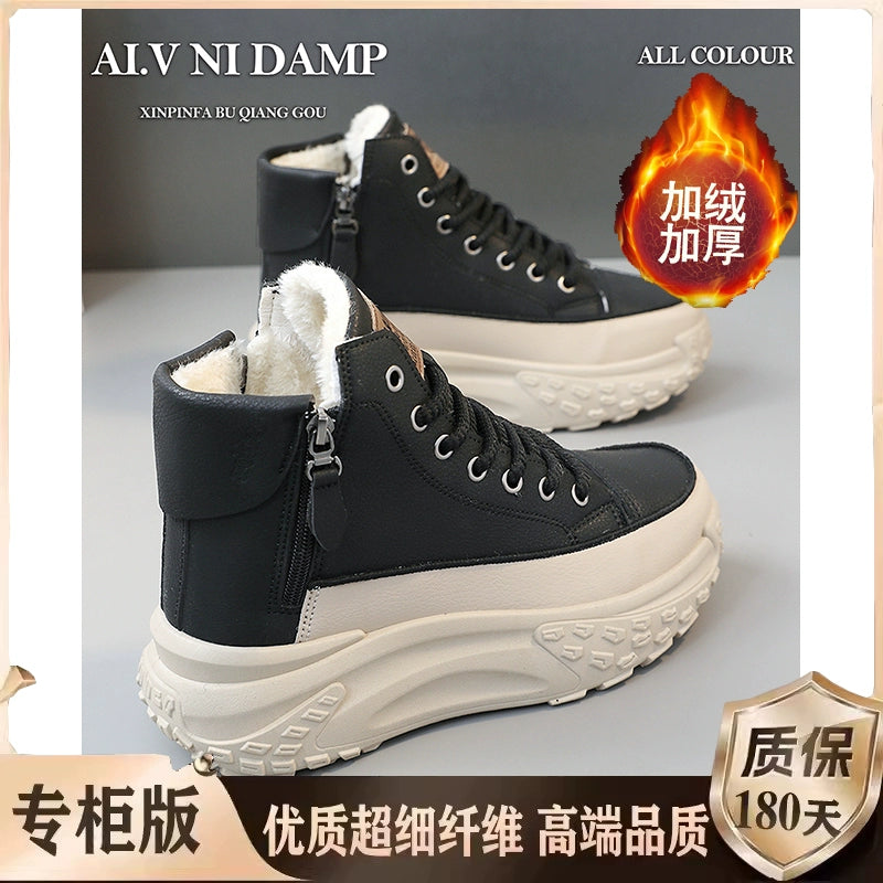 Genuine Leather High-Top Best Selling Autumn and Winter Leisure Sports White Shoes sneakers_platform