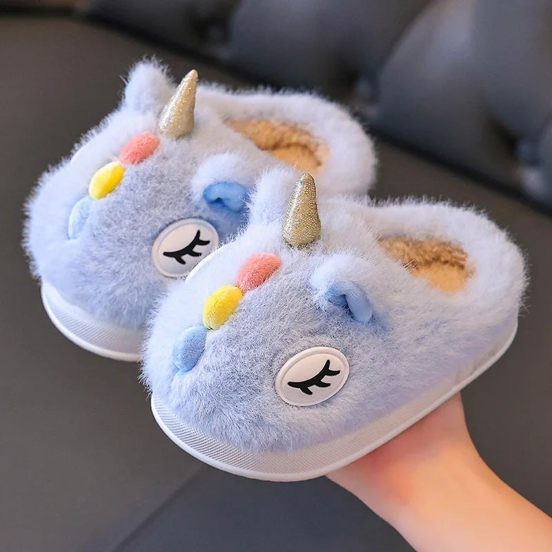2025 New Winter Kids Plush Slippers Cartoon Children's Indoor Slides Non-Slip Soft Mule Girls Boys Warm House Cotton Shoes kids_shoes