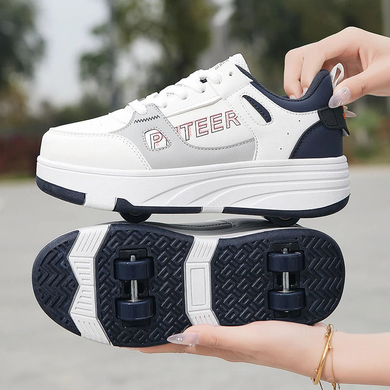 Fashion Double Row 4-Wheel Skates Roller Shoes with Wheels Dual-Purpose Roller Sneakers for children and adults kids_shoes