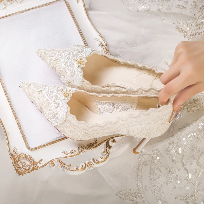 2025 Summer Cutout Women's Mesh Embroidered Pointed Toe Stiletto Heels Lace Shoes heels_stiletto