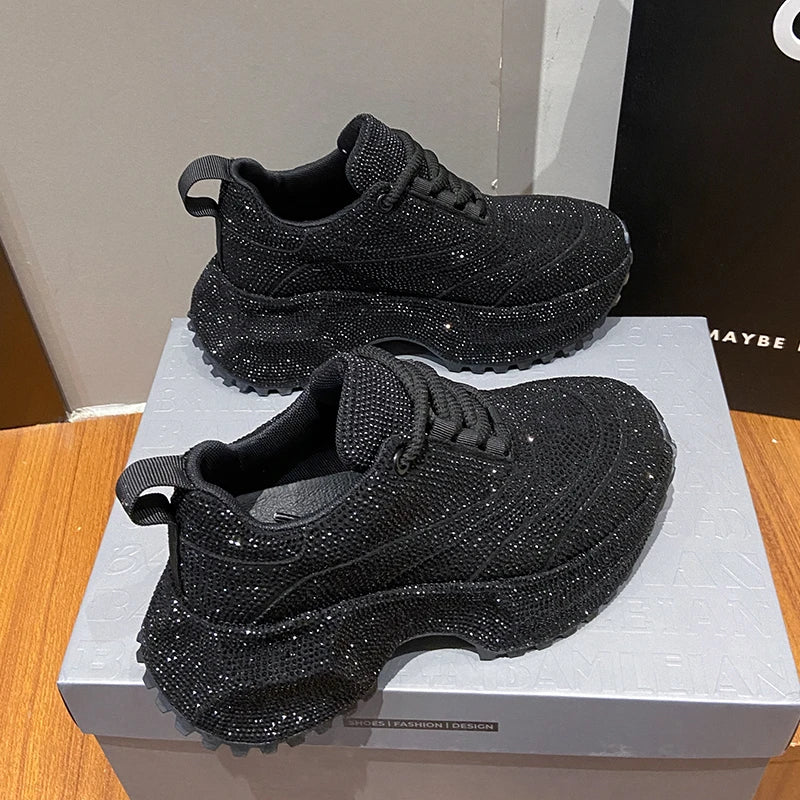Women's Rhinestone Shoes Luxury Rhinestones Platform Sneakers Outdoor Anti slip Running Shoes 7cm Thick-soled Casual Shoes sneakers_platform