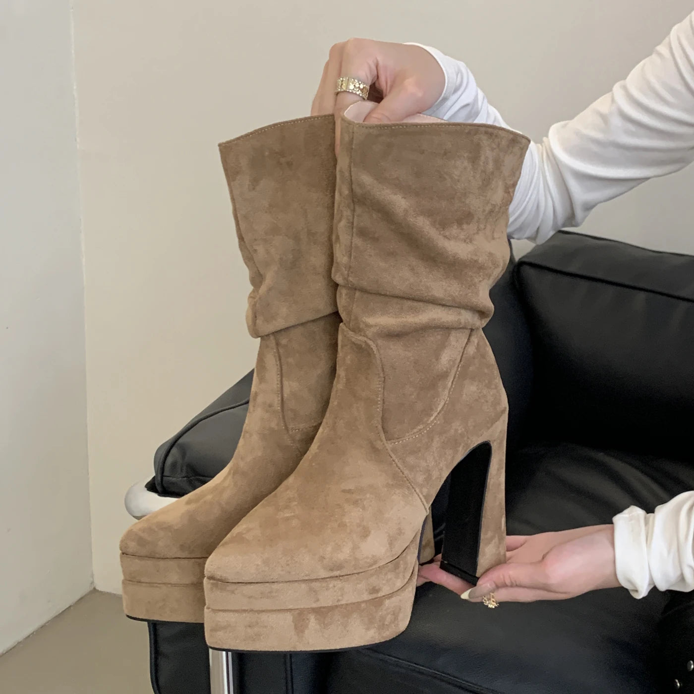 Eilyken Solid Platform Woman Ankle Boots Fashion Pointed Toe Square High Heels Shoes Punk Style Modern Bottes Femmes boots_platform