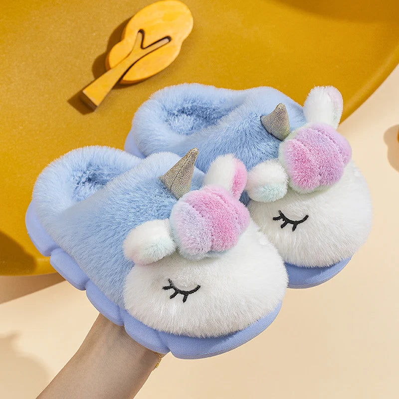 Children's cotton slippers autumn and winter cute pony girl indoor home child baby princess fur slippers for women winter kids_shoes