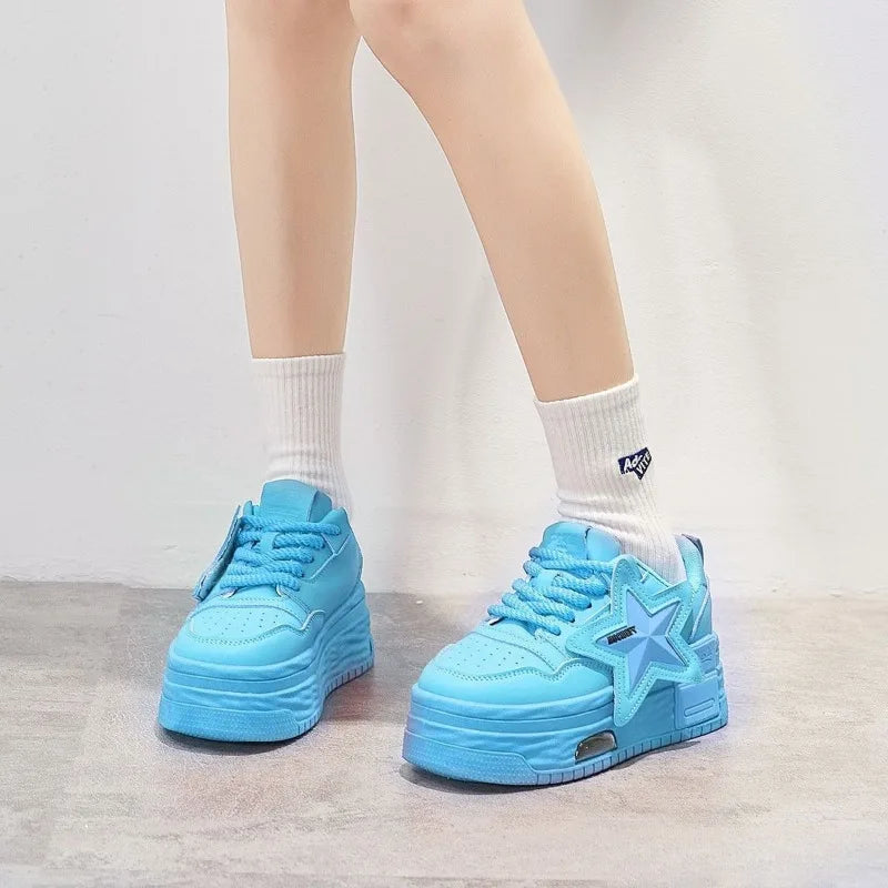 Leather Pink Chunky Sneakers Platform Lace-up Thick Sole Casual Shoes Women 2025 Slip on Fashion Outdoors Walking Shoes sneakers_platform