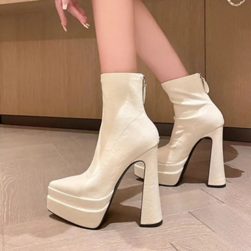 Super High Heel Platform Single Boots Autumn New Pointed Toe Rear Zipper Anti-Slip Wear-Resistant Booties boots_platform