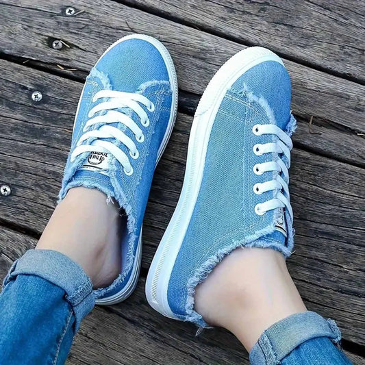 Womens Half Slipper Sneakers Comfortable Women Casual Shoe Lace-up Women Flat Shoes Breathable Canvas Shoes Anti-slip Zapatillas sneakers_women