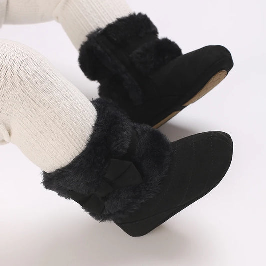 0-18M baby shoes Girls winter plush comfort snow boots cute bow cotton shoes baby soft soled non-slip toddler shoes kids_shoes
