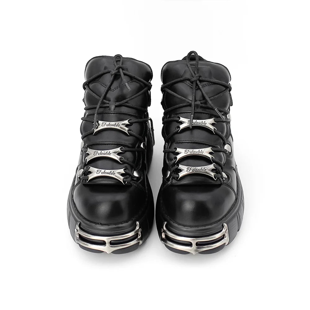 2025 New Brand Punk Style Women Shoes Lace-up heel height 6CM Platform Shoes Woman Rock Boots Metal Decor Woman Sneakers boots_platform