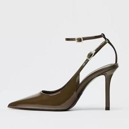 Sexy Pointed Toe Ankle Straps Buckle Women Pumps Patent Leather Slingbacks High Heels Elegant Party Shoe Stiletto Heeled Sandals heels_stiletto