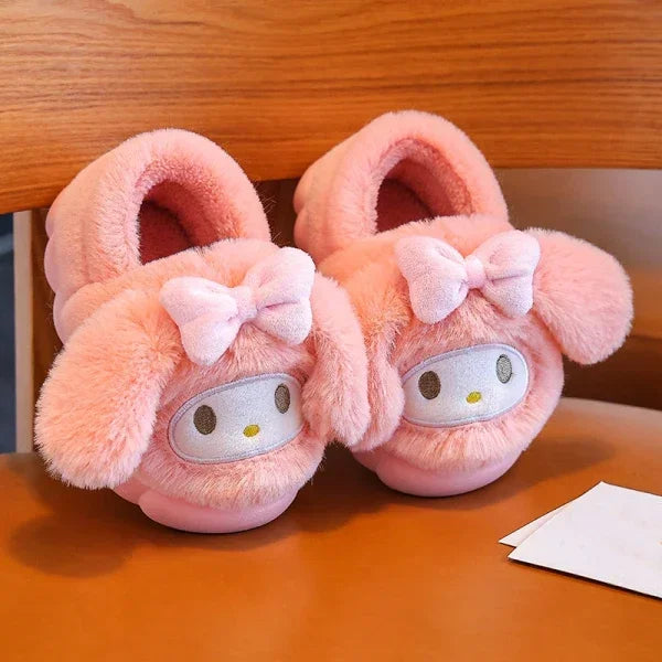 Winter Cute Cartoon Cover Heel Children's Plush Slippers Soft Cosy Non-slip Warm Flat Mule Boys Girls Indoor Home Cotton Shoes kids_shoes