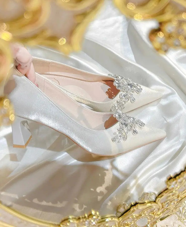 Gold Heels Fine Heeled Shoes Sexy Pump 2024 All-Match Slip On Sandals Ladies Pointed Wedge Lace-Up Stiletto Crossdressers Cryst heels_stiletto