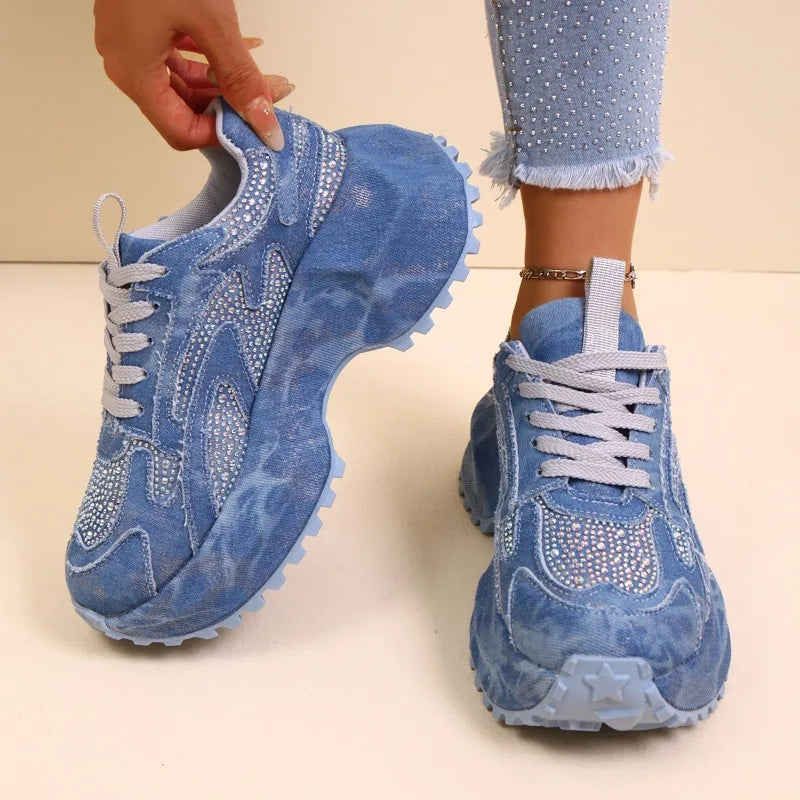 Fall 2025 New Heavy Industry Denim Rhinestone Platform Casual Women's Sneakers sneakers_platform