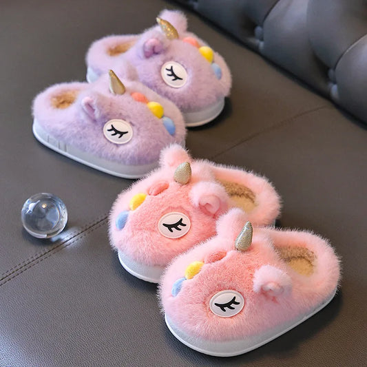 2025 New Winter Kids Plush Slippers Cartoon Children's Indoor Slides Non-Slip Soft Mule Girls Boys Warm House Cotton Shoes kids_shoes