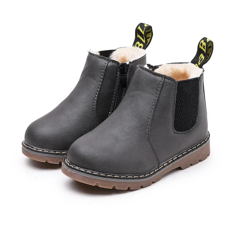 New Kids Fashion Boots for Boys Girls Toddlers Big Children Ankle Boots with Zipper Warm Thick Plush Autumn Winter Chelsea Boots kids_shoes