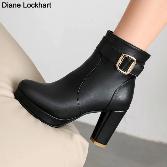 Beige Ankle Boots Women Platform Shoes Fashion Buckle High Heels Red Black Autumn Winter Women's Short Boot Size 40 41 Free Ship boots_platform