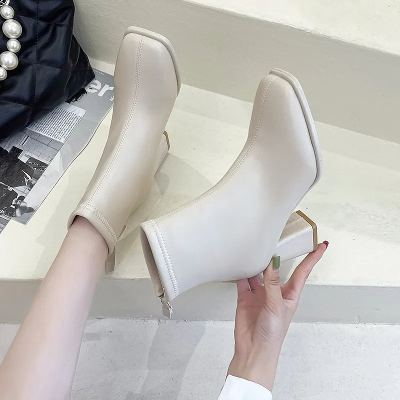 Winter Square Toe Elegant Banquet Women's Shoes Fashionable Square Heel Comfortable Short Boots High Heel Warm Knight Boots boots_highheel