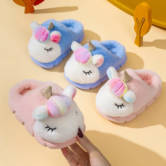 Children's cotton slippers autumn and winter cute pony girl indoor home child baby princess fur slippers for women winter kids_shoes