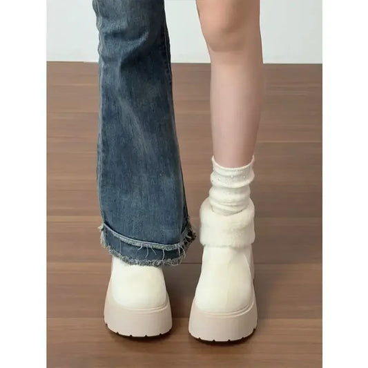 Thick Bottom Warm Anti-Slip Cotton Snow Boots Women's Winter High Heel Fleece Lined Booties Non-Slip Rubber Sole Ankle boots_platform