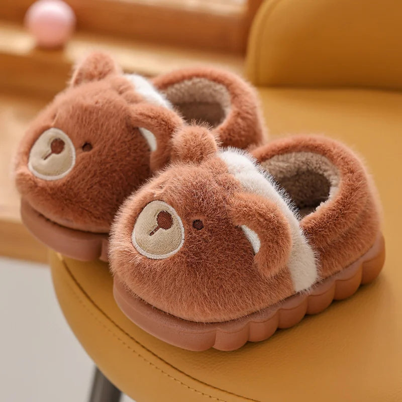 New Children's Cartoon Animals Wrap Plush Slippers Soft Sole Non-slip Winter Warm Baby Boys Girls Indoor Home Cotton Shoes kids_shoes