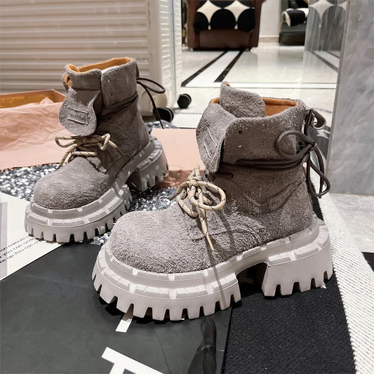 Platform Women’s Ankle Boots Suede Designer Shoes for Woman Fashion Winter Women Short Botas 2025 Gladiator Boots Mujer Zapatos boots_platform