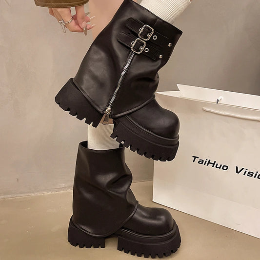 Designer Women Trouser Legs Short Boots Female Platform Thick Bottom Knight Booties Autumn Winter Shoes boots_platform