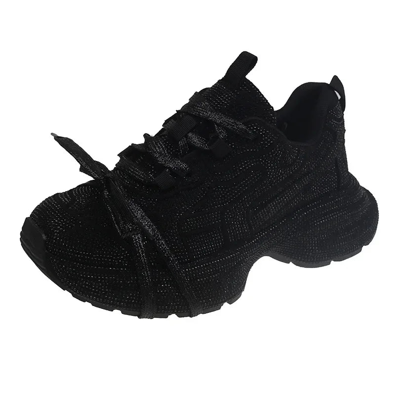 2025 Women's Dad Shoes Sparkling Rhinestone Thick Bottom Casual Sports Flashing Autumn Rubber Sole Non-Over Ankle sneakers_platform