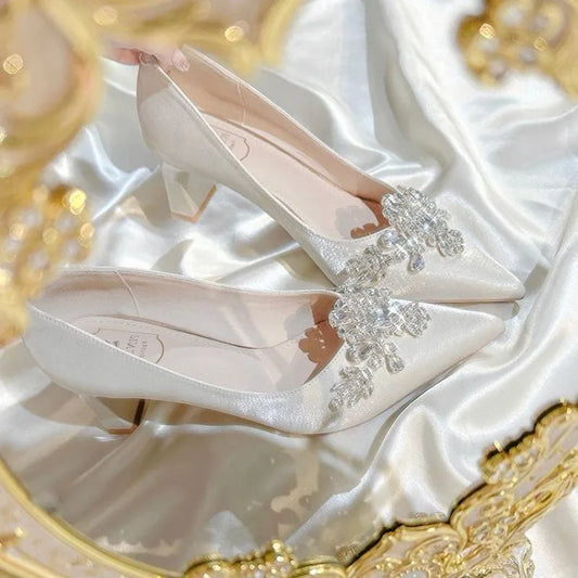 Gold Heels Fine Heeled Shoes Sexy Pump 2024 All-Match Slip On Sandals Ladies Pointed Wedge Lace-Up Stiletto Crossdressers Cryst heels_stiletto