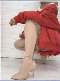 Women's Boots Green Color Over The Knee Boots Fashion Personality Stiletto Elastic Side Zipper Long Boots Large Size 34-43 boots_highheel