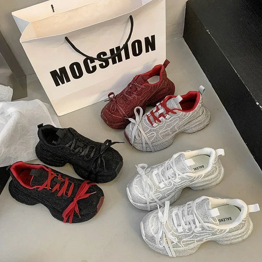 High Quality Luxury Designer Shoes for Women Women Sneakers Rhinestone Women Loafers Fashion Shiny Women's Casual Platform Shoes sneakers_platform