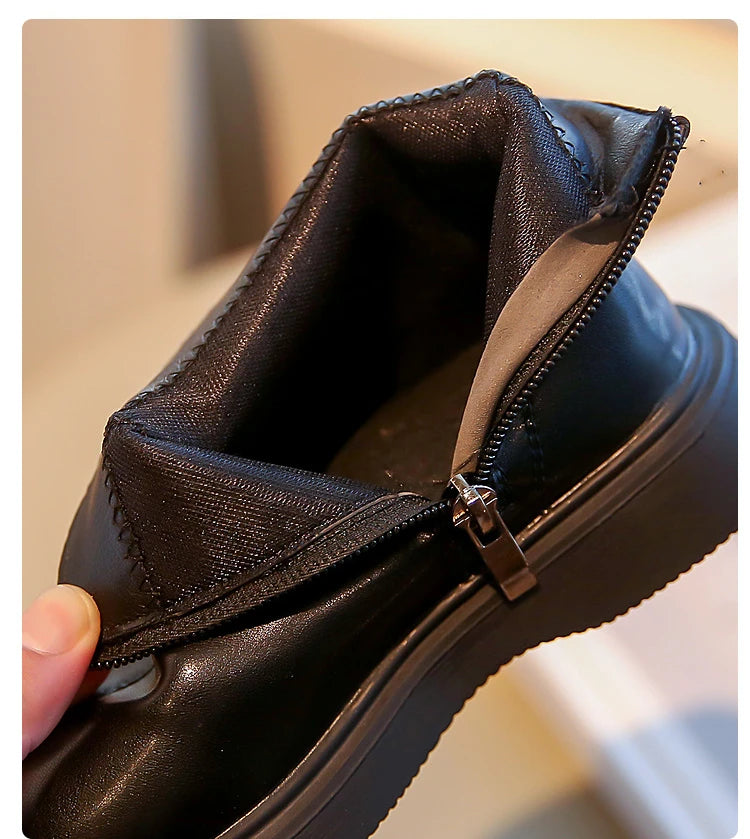 Autumn Winter Children's Boots Fashion Simple Style Girl's Ankle Boot Causal Versatile Black Kid Short Leather Boots Side Zipper kids_shoes