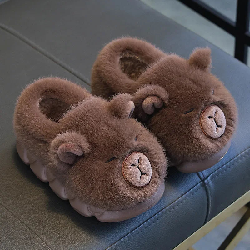 Capybara Winter Cartoon Parent-child Cotton Shoes Warm Plush Slippers Children's Anti Slip Platform Women Indoor Warm Home Shoes kids_shoes
