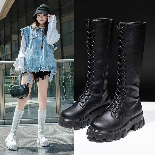 Women's Mid Calf Boots Padded Shoes Knee High Winter Sneakers Punk Style Casual White Black Platform Woman 2026 New boots_platform