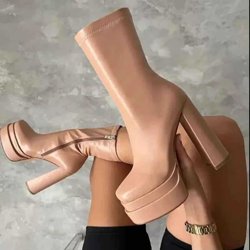 Woman Shoe 2023 New in Fashion Platform Boots Ladies High Quality Luxury Women Leather Boots Super High Heels Boots Women boots_platform