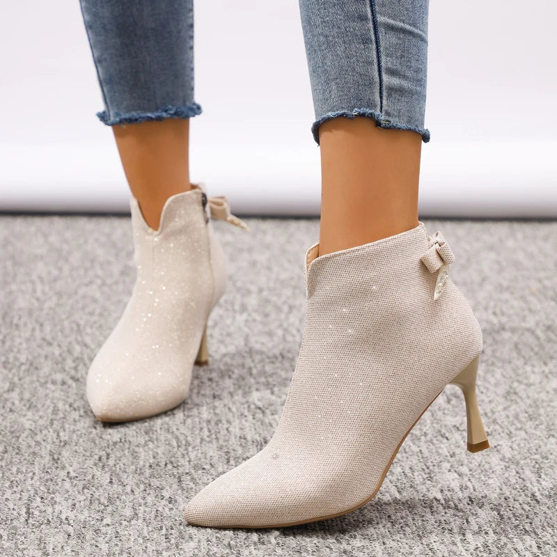 2025 Women's Thin High Heels Boots Autumn New Fashion Zip Shoes Women Bling Sexy Pointed Toe Party Ankle Boots Women Botas Mujer boots_highheel