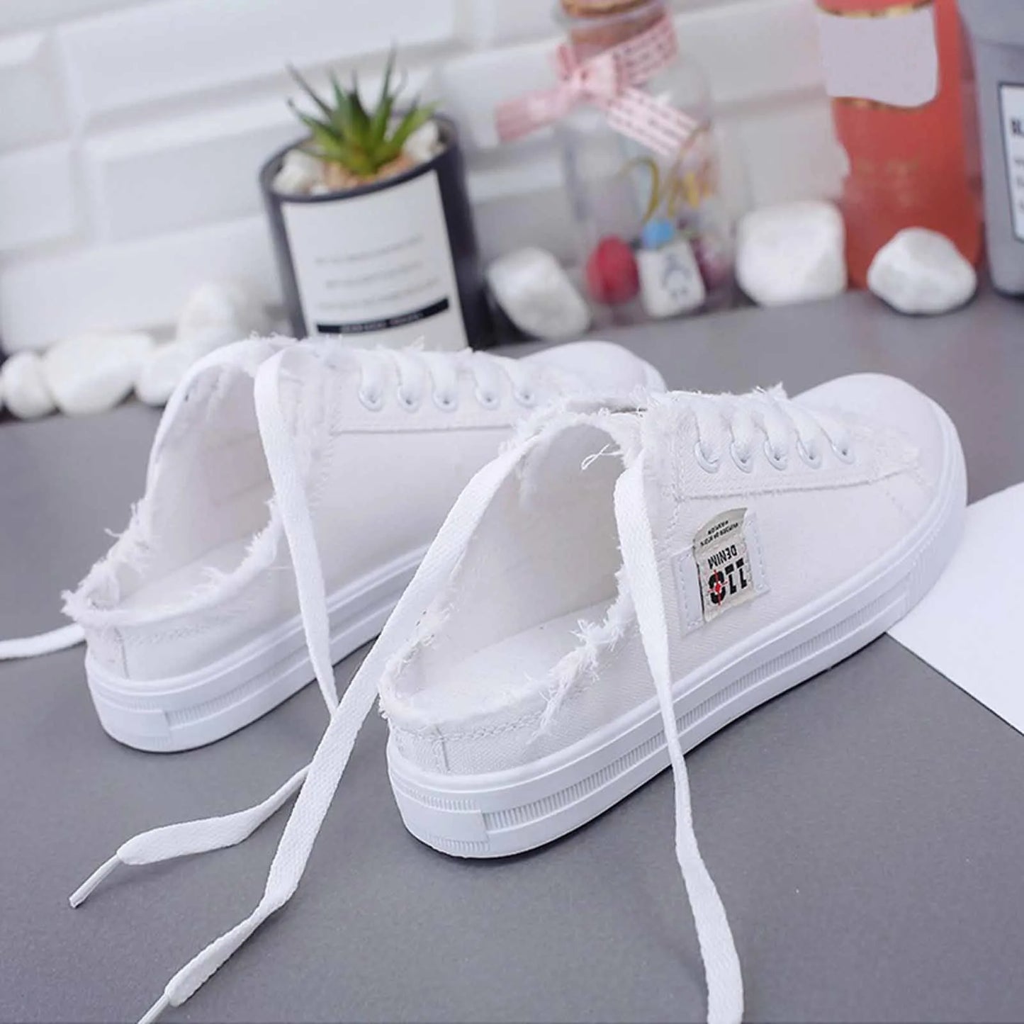 Womens Half Slipper Sneakers Comfortable Women Casual Shoe Lace-up Women Flat Shoes Breathable Canvas Shoes Anti-slip Zapatillas sneakers_women