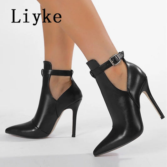 Liyke Autumn Winter Fashion Buckle Strap Ankle Boots For Women Sexy Pointed Toe Party Stripper High Heels Ladies Shoes Booties boots_highheel