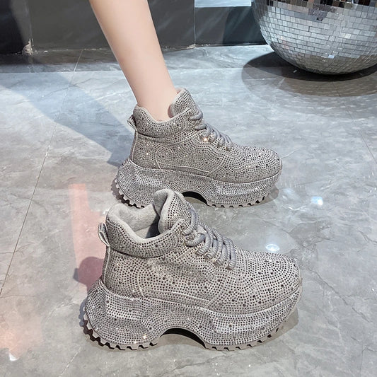 7CM Winter Women Shiny Rhinestones Shoes Casual Plush High Top Sneakers Women Stylish Sport Shoes Lace-Up Platform Luxury sneakers_platform
