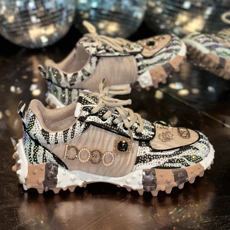 Fashion Casual Shoes Rhinestone Shoes Women Luxury Sneakser Diamond Breathable Designers Casual Platform Non Slip Running Shoes sneakers_platform