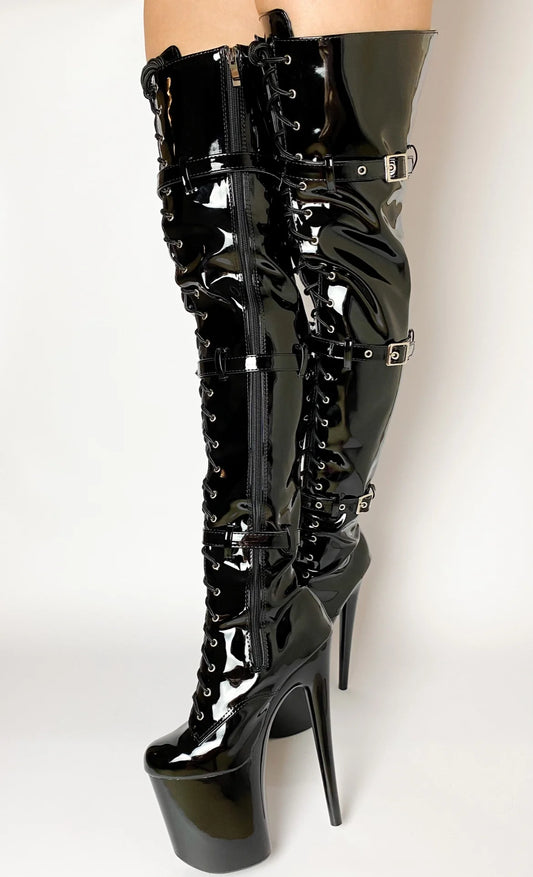 12-23cm high heels high boots, buckle boots round head dancer fashion sexy catwalk shoes to thigh high boots_platform