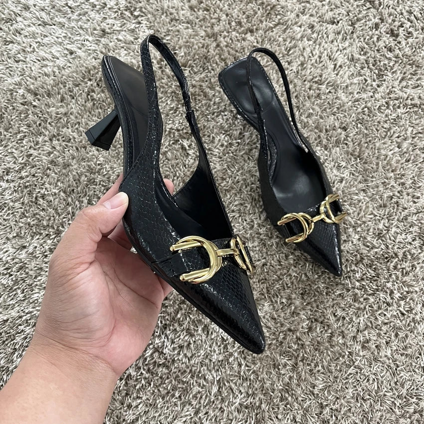 2025 Shoes Black Leather Shoes Woman Pumps Slingbacks Pointed Toe High Heels Stiletto Sexy Party Shoes Women Heels Plus Size 42 heels_stiletto