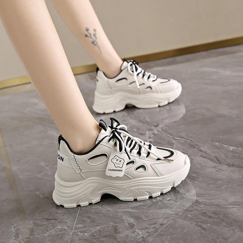 Wholesale Women's Height Increasing Casual Sports Shoes New Style Fashion Comfortable Anti-Slippery Shoes Walking Style Sneakers sneakers_platform