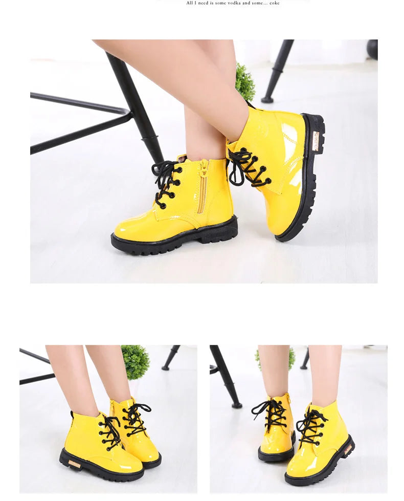 2026 New Winter Children Shoes PU Leather Waterproof Plush Boots Kids Snow Boots Brand Girls Boys Casual Boots Fashion Sneakers kids_shoes