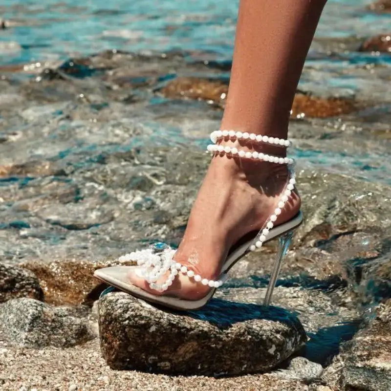 Sandales Talon Femme Glass Clear Transparent Bow Summer New Arrival Pearl Heels for Women and Ladies heels_bridal