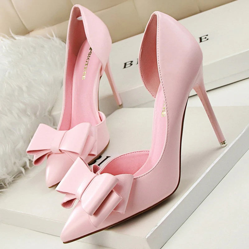 BIGTREE Shoes Bow-knot Woman Pumps Stiletto 10.5 Cm Women Basic Pump Pointed Toe Classic Pumps Sexy High Heels Women Shoes 2025 heels_stiletto