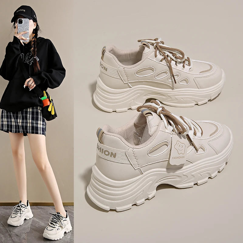 Wholesale Women's Height Increasing Casual Sports Shoes New Style Fashion Comfortable Anti-Slippery Shoes Walking Style Sneakers sneakers_platform