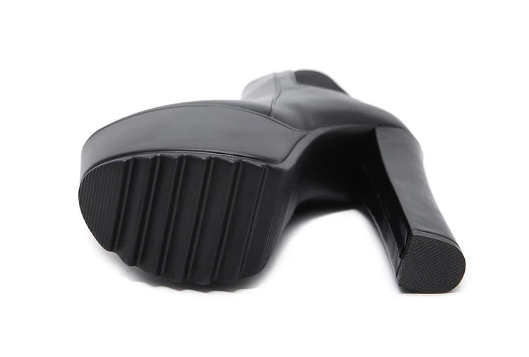 Eilyken Winter Platform High Heels Women Ankle Boots Black PU Leather Round Toe Zipper Female Designer Shoes boots_platform