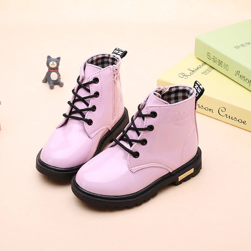 2026 New Winter Children Shoes PU Leather Waterproof Plush Boots Kids Snow Boots Brand Girls Boys Casual Boots Fashion Sneakers kids_shoes